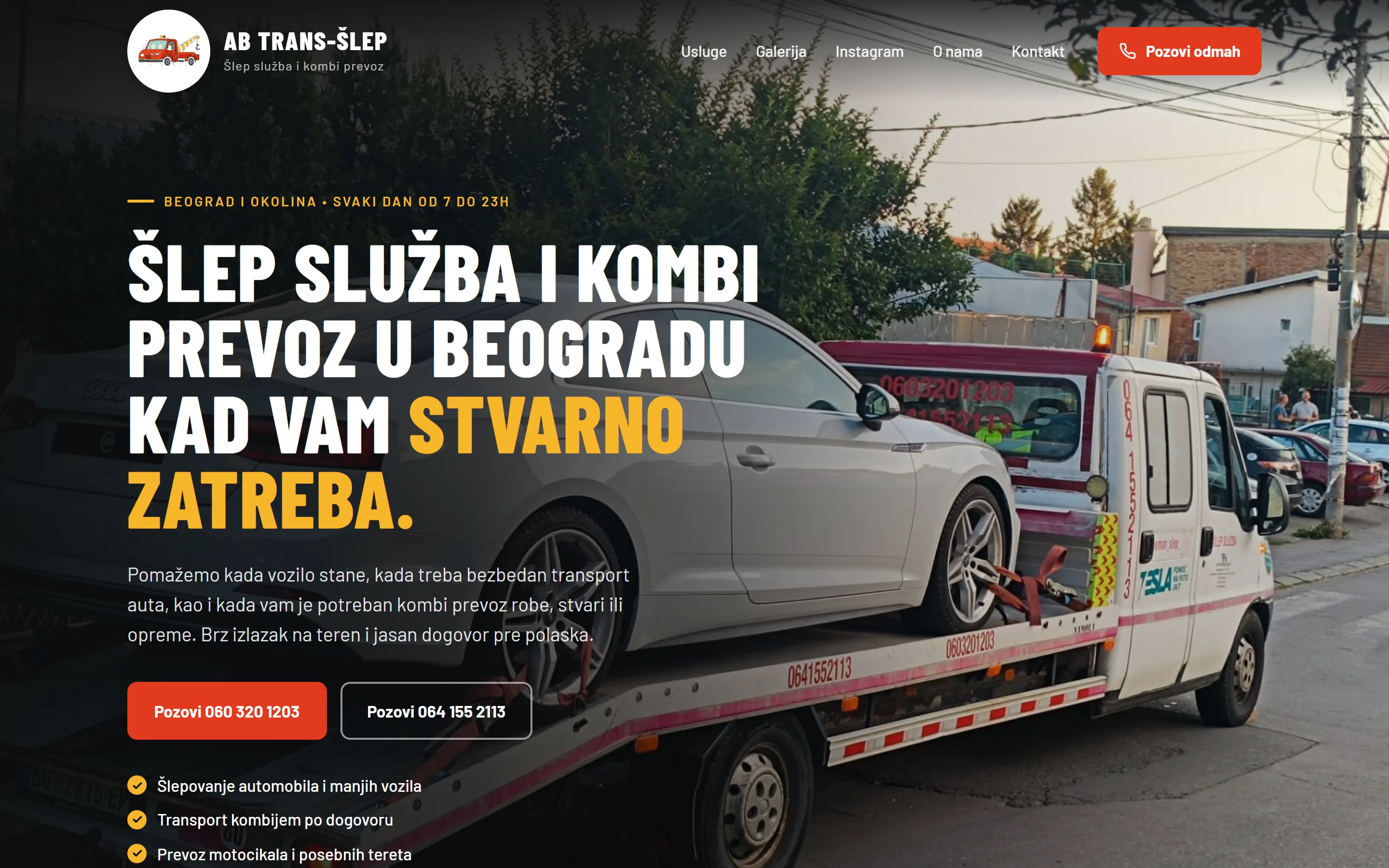 AB TRANS-ŠLEP — naslovna strana sajta na računaru